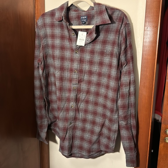NWT J. Crew grey maroon men’s cotton flannel button down shirt M - Picture 2 of 6